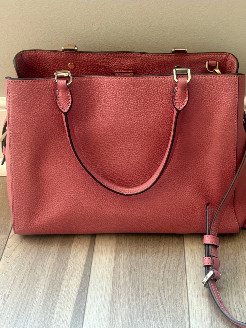 kate spade Rose deep Pink Pebbled Leather Satchel/crossbody with Wallet